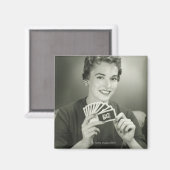 Aimant Femme Jouant Aux Cartes (Recto/Verso)