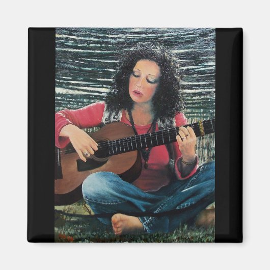 Aimant Femme Jouant De La Musique Avec Guitare Acoustique (Devant)