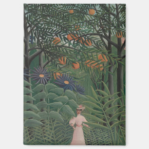 Aimant Femme marchant dans une forêt exotique, Henri Rous