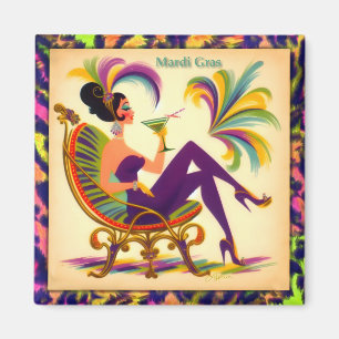 Aimant Femme Martini Mardi Gras Rétro Milieu de Siècle 60