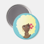 Aimant Femme noire, Blonde Afro, Fleur dans les cheveux n (Recto/Verso)