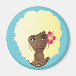 Aimant Femme noire, Blonde Afro, Fleur dans les cheveux n