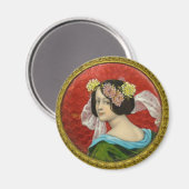 AIMANT FEMME ROMANTIQUE AVEC FLEURS VINTAGE ENAMI (Recto/Verso)