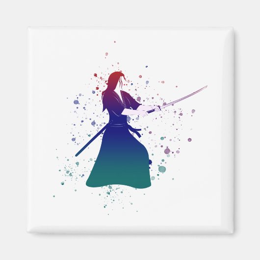 Aimant Femme Samurai guerrière avec épée (Devant)