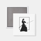 Aimant Femme Samurai guerrière avec épée (Recto/Verso)