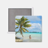 Aimant Femme sous un palmier dans l'aimant du Pacifique (Recto/Verso)