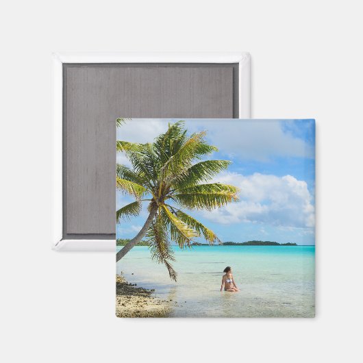 Aimant Femme sous un palmier dans l'aimant du Pacifique (Recto/Verso)
