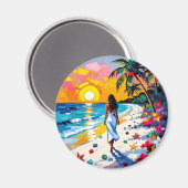 Aimant Femme sur la plage Scène tropicale (Recto/Verso)