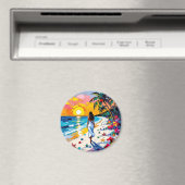 Aimant Femme sur la plage Scène tropicale (In Situ (Lave-vaisselle))
