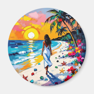 Aimant Femme sur la plage Scène tropicale