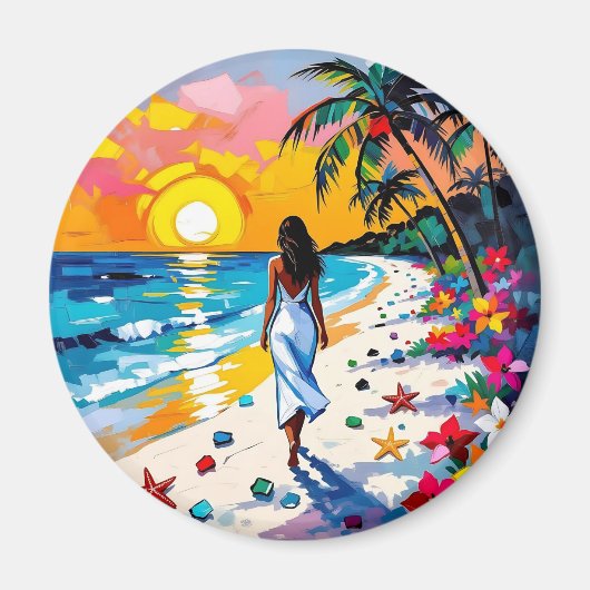 Aimant Femme sur la plage Scène tropicale (Devant)