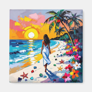 Aimant Femme sur la scène de plage tropicale