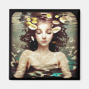 Aimant Femme Tranquille Sous L'Eau, AI Artwork