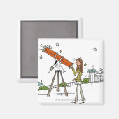 Aimant Femme utilisant un télescope astronomique (Recto/Verso)