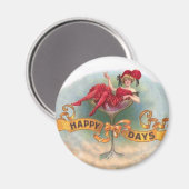 Aimant Femme victorienne Champagne Rouge Happy (Recto/Verso)