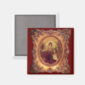 Aimant Femme victorienne élégant cadre photo or rouge (Recto/Verso)