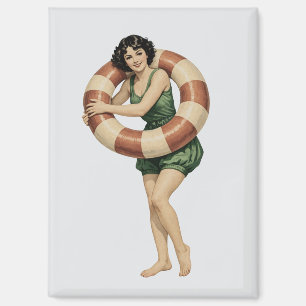 Aimant Femme victorienne nageuse avec bouée de sauvetage