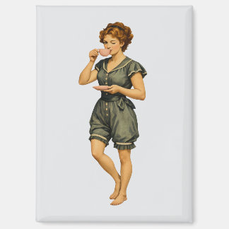 Aimant Femme victorienne nageuse buvant du thé