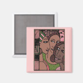 Aimant Femmes afro-américaines roses et vertes (Recto/Verso)