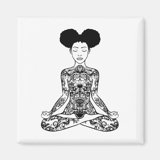 Aimant Femmes Afro Chignon Décoiffé Méditant Méditation Y (Devant)