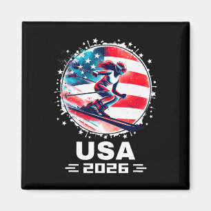 Aimant Femmes États-Unis Drapeau Américain Ski Skiing Éta