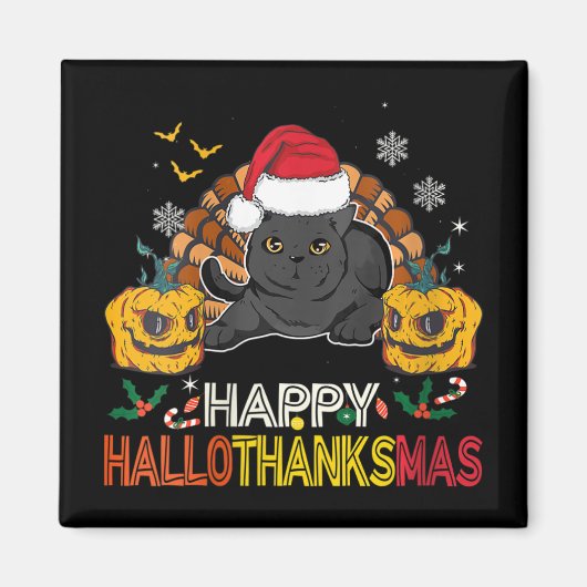 Aimant Femmes Hallothanksmas Hallothanksmas Chat Noir Hal (Devant)