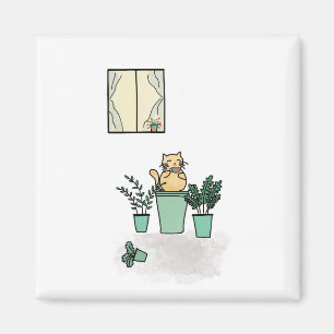 Aimant Fenêtre de café de chat Planchers Plante Vert