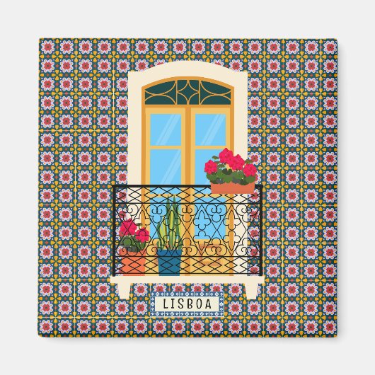 Aimant Fenêtre de la maison de Lisbonne avec plantes et c (Devant)