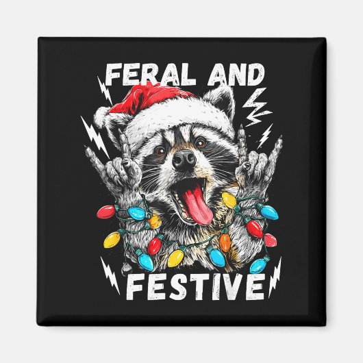 Aimant Feral And Festive Funny Christmas Rocker Raccoon S (Devant)