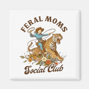 Aimant Feral Mom Social Club Funny Retro Boho Cowgirl