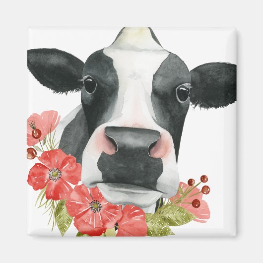 Aimant Ferme à pavot - Vache aux fleurs (Devant)