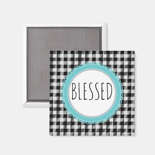 Aimant Ferme Blessé Buffle Noir Plaid & Turquoise (Recto/Verso)