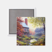 Aimant Ferme/cours d'eau/bois/peinture (Recto/Verso)