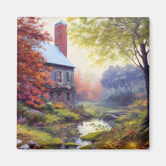 Aimant Ferme/cours d'eau/bois/peinture (Devant)
