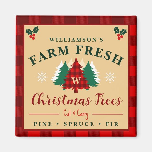 Aimant Ferme des arbres de Noël frais - motif de Noël (Devant)