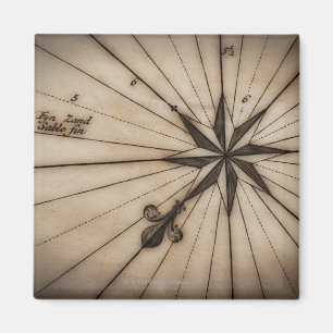 Aimant Fermer le rose éolien sur la carte antique