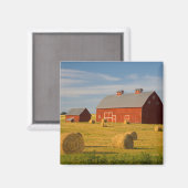 Aimant Fermes | Barres rouges près de balles de foin (Recto/Verso)