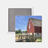 Aimant Fermes | Grange rouge avec drapeau américain (Recto/Verso)