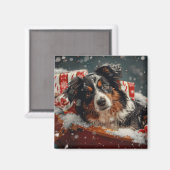 Aimant Festival de Noël des chiens bergers australiens (Recto/Verso)