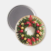 Aimant Festive couronne de Noël sur l'or étoilé (Recto/Verso)