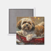 Aimant Festive de Noël de chien Lhasa Apso (Recto/Verso)