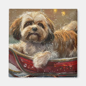 Aimant Festive de Noël de chien Lhasa Apso (Devant)