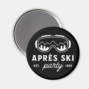 Aimant Fête après-ski montagne chalet d'hiver noir