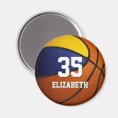 Aimant fête d'anniversaire de basket-ball en or bleu (Recto/Verso)