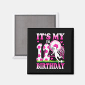 Aimant Fête d'anniversaire de fille de 12 ans thème footb (Recto/Verso)