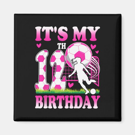 Aimant Fête d'anniversaire de fille de 12 ans thème footb (Devant)