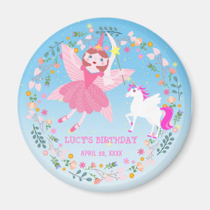Aimant Fête d'anniversaire de magie de licorne et de fée