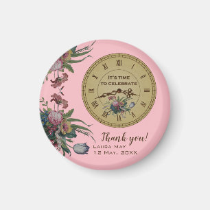 Aimant Fête d'anniversaire Horloge vintage avec fleurs