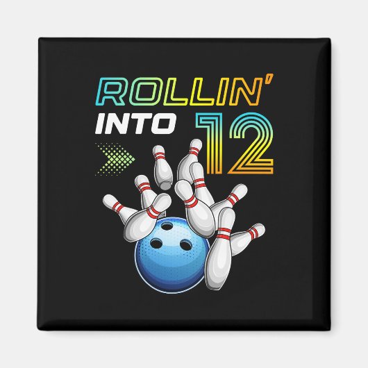 Aimant Fête d'anniversaire rétro de bowling en roulant da (Devant)