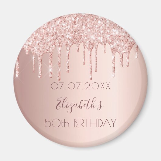 Aimant Fête d'anniversaire rose gold paillettes gouttes g (Devant)